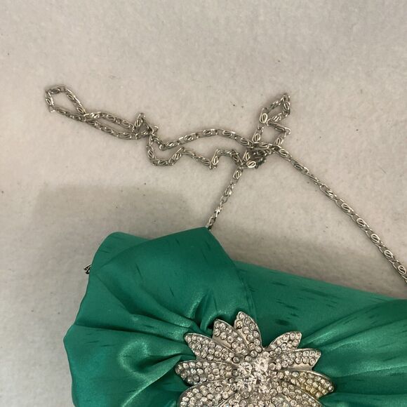 LULU TOWNSEND Green Sparkling Floral handbag purse clutch Stains Snap - Picture 3 of 12